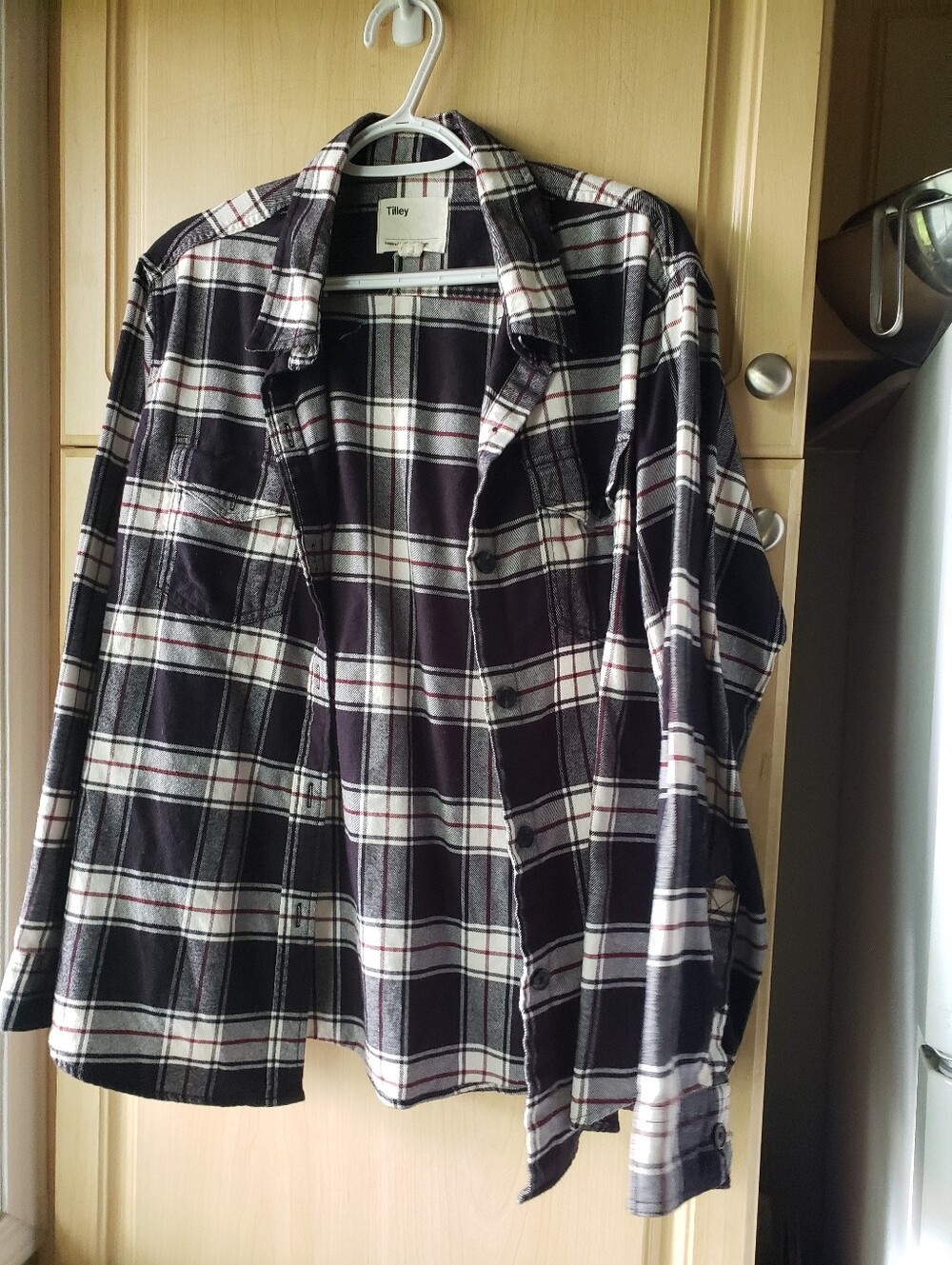 Tilley Organic Cotton Men's Black & White Plaid Button-Down Shirt